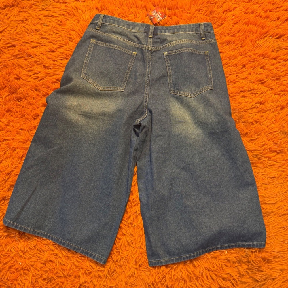 MYOURSA Mens Wide Leg Denim Shorts XL Dark Blue Baggy Streetwear MYS411 NWT XL